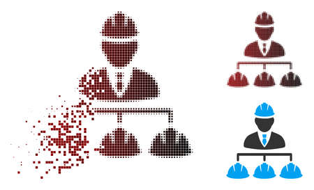 Vector builder management icon in dispersed, pixelated halftone and undamaged solid versions. Disintegration effect uses square particles and horizontal gradient from red to black.のイラスト素材