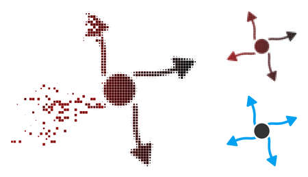 Vector curve arrows icon in sparkle, dotted halftone and undamaged entire versions. Disappearing effect involves rectangular sparks and horizontal gradient from red to black.のイラスト素材