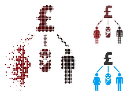Vector family pound budget icon in sparkle, dotted halftone and undamaged entire versions. Disintegration effect involves square particles and horizontal gradient from red to black.のイラスト素材