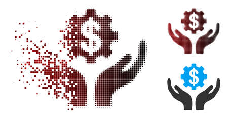 Vector maintenance price icon in fractured, pixelated halftone and undamaged whole versions. Disappearing effect uses square dots and horizontal gradient from red to black.のイラスト素材