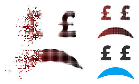 Vector pound bankrupt sad emotion icon in sparkle, dotted halftone and undamaged solid variants. Disintegration effect uses square dots and horizontal gradient from red to black.のイラスト素材
