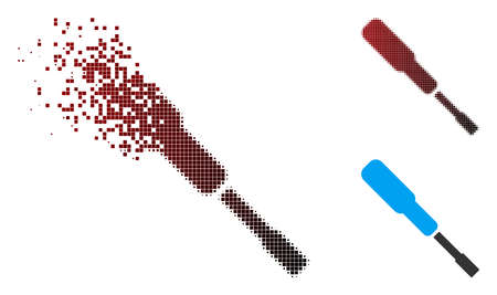 Vector screwdriver icon in sparkle, dotted halftone and undamaged whole versions. Disintegration effect uses square sparks and horizontal gradient from red to black.のイラスト素材