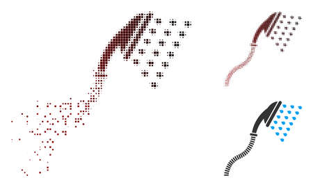 Vector shower icon in dispersed, dotted halftone and undamaged solid versions. Disintegration effect involves rectangle scintillas and horizontal gradient from red to black.のイラスト素材