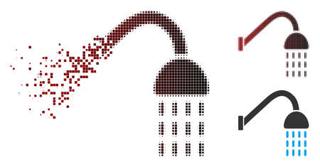 Vector shower icon in dissolved, dotted halftone and undamaged entire variants. Disappearing effect involves square scintillas and horizontal gradient from red to black.のイラスト素材