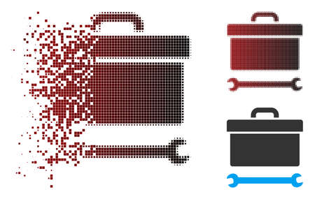 Vector toolbox icon in dispersed, dotted halftone and undamaged solid variants. Disappearing effect involves rectangle particles and horizontal gradient from red to black.のイラスト素材