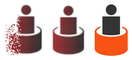 Vector patient isolation icon in sparkle, dotted halftone and undamaged entire versions. Disappearing effect involves square sparks and horizontal gradient from red to black.のイラスト素材