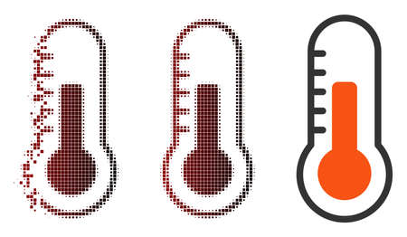 Vector temperature icon in dissolved, pixelated halftone and undamaged entire variants. Disintegration effect involves rectangular dots and horizontal gradient from red to black.のイラスト素材