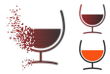 Vector remedy glass icon in sparkle, dotted halftone and undamaged solid versions. Disappearing effect involves rectangle particles and horizontal gradient from red to black.のイラスト素材