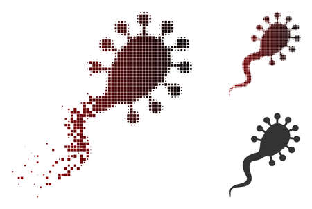 Vector bloodsucker icon in sparkle, dotted halftone and undamaged whole versions. Disintegration effect involves rectangle scintillas and horizontal gradient from red to black.のイラスト素材