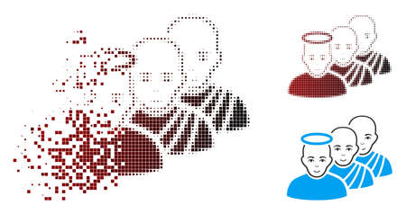 Vector holy men icon in sparkle, pixelated halftone and undamaged entire versions. Disintegration effect uses square dots and horizontal gradient from red to black.のイラスト素材