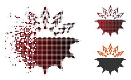 Vector viral structure icon in fractured, pixelated halftone and undamaged solid versions. Disintegration effect uses square particles and horizontal gradient from red to black.のイラスト素材
