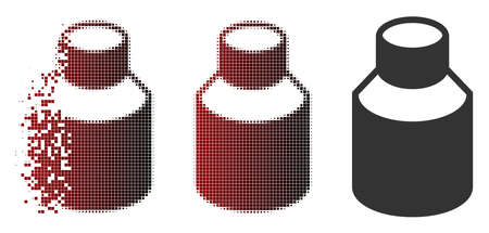 Vector phial icon in sparkle, dotted halftone and undamaged entire variants. Disappearing effect involves rectangle sparks and horizontal gradient from red to black.のイラスト素材