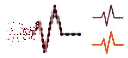 Vector pulse icon in dissolved, dotted halftone and undamaged whole variants. Disappearing effect...
