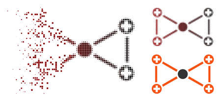 Vector medical nodes icon in dispersed, pixelated halftone and undamaged solid versions. Disintegration effect uses rectangle particles and horizontal gradient from red to black.のイラスト素材