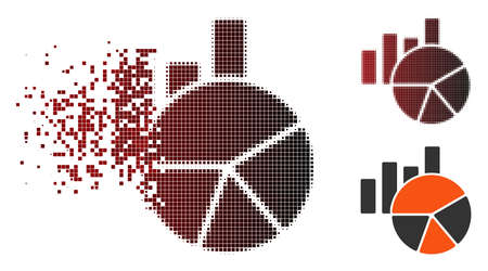 Vector charts icon in dispersed, pixelated halftone and undamaged whole variants. Disappearing effect involves rectangular dots and horizontal gradient from red to black.のイラスト素材