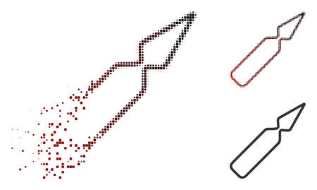 Vector empty ampoule icon in dispersed, dotted halftone and undamaged entire variants. Disappearing effect involves rectangular particles and horizontal gradient from red to black.のイラスト素材
