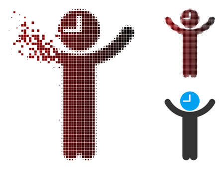 Vector time boss icon in sparkle, dotted halftone and undamaged whole variants. Disintegration effect uses square scintillas and horizontal gradient from red to black.のイラスト素材