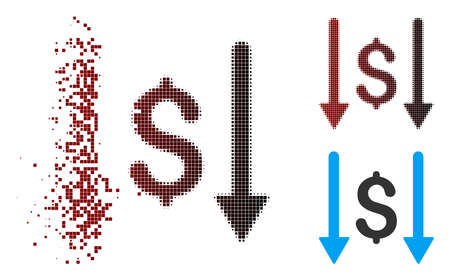 Vector receive money icon in dissolved, pixelated halftone and undamaged entire variants. Disappearing effect involves square scintillas and horizontal gradient from red to black.のイラスト素材