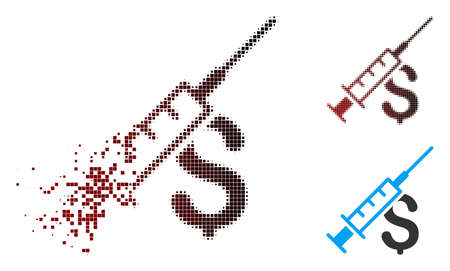 Vector narcotic business icon in dispersed, pixelated halftone and undamaged whole variants. Disappearing effect uses rectangular particles and horizontal gradient from red to black.のイラスト素材