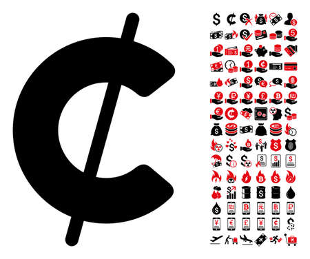 Cent icon. Vector illustration style is flat iconic symbols in black and red colors. Bonus contains 90 icons designed for business and commercial applications.のイラスト素材