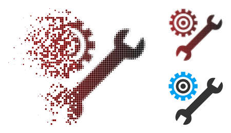 Service tools icon in sparkle, pixelated halftone and undamaged entire variants. Particles are combined into vector dispersed service tools icon.のイラスト素材
