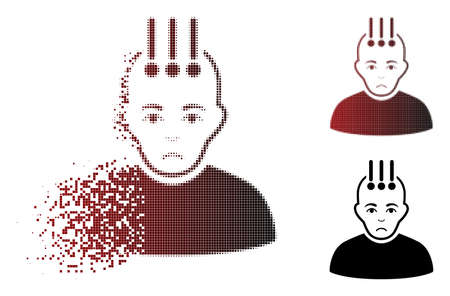 Pitiful neural interface icon in dispersed, dotted halftone and undamaged whole versions. Pixels are arranged into vector dispersed neural interface symbol. Person face has problem emotion.のイラスト素材