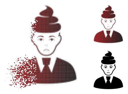 Pitiful shit guy icon in sparkle, dotted halftone and undamaged entire variants. Particles are combined into vector sparkle shit guy form. Human face has pitiful mood.のイラスト素材