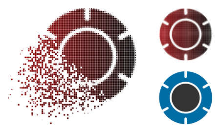 Casino chip icon in dissolved, pixelated halftone and undamaged solid versions. Pieces are organized into vector sparkle casino chip icon.のイラスト素材