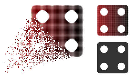 Dice icon in sparkle, pixelated halftone and undamaged entire variants. Fragments are organized into vector dissolving dice form.のイラスト素材