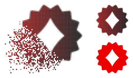 Diamonds token icon in dissolved, pixelated halftone and undamaged solid variants. Pixels are grouped into vector dissipated diamonds token icon.のイラスト素材