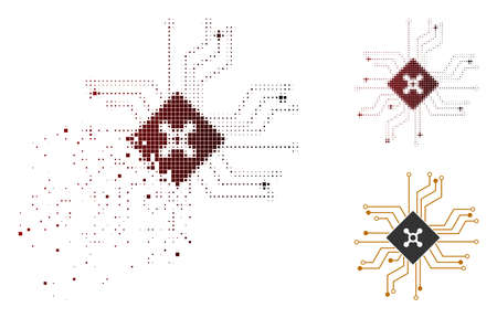 Digital roulette circuit icon in sparkle, dotted halftone and undamaged entire variants. Particles...