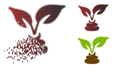 Garden natural fertilizer icon in dispersed, pixelated halftone and undamaged entire versions. Elements are grouped into vector disappearing garden natural fertilizer symbol.のイラスト素材