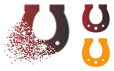 Lucky horseshoe icon in sparkle, dotted halftone and undamaged solid variants. Points are arranged into vector dissolving lucky horseshoe icon.のイラスト素材