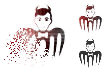 Manager spectre devil icon in dissolved, pixelated halftone and undamaged whole variants. Elements are combined into vector disappearing manager spectre devil icon.のイラスト素材