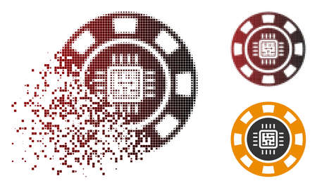 Processor casino chip icon in sparkle, pixelated halftone and undamaged solid versions. Pixels are arranged into vector sparkle processor casino chip icon.のイラスト素材