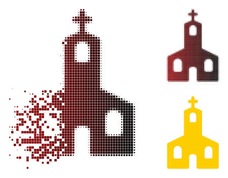 Christian church icon in dispersed, pixelated halftone and undamaged whole variants. Particles are organized into vector dispersed Christian church form.のイラスト素材