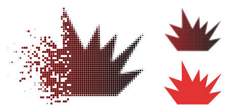 Boom explosion icon in sparkle, dotted halftone and undamaged solid versions. Particles are organized into vector dissolving boom explosion form.のイラスト素材