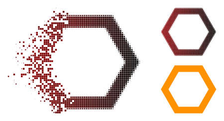 Contour hexagon icon in sparkle, dotted halftone and undamaged solid variants. Particles are composed into vector disappearing contour hexagon pictogram.のイラスト素材