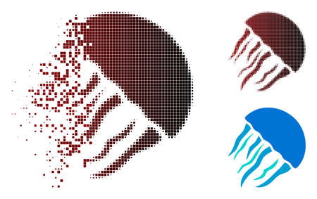 Jellyfish icon in dispersed, dotted halftone and undamaged whole versions.のイラスト素材