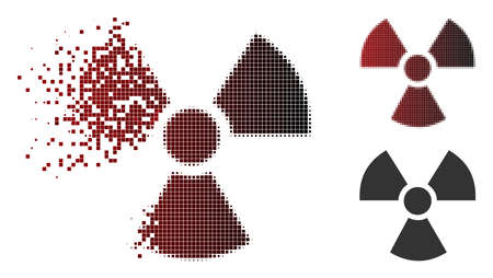 Radioactivity icon in sparkle, pixelated halftone and undamaged entire variants. Fragments are organized into vector dissolving radioactivity form.のイラスト素材
