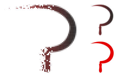 Sickle icon in dissolved, pixelated halftone and undamaged whole versions. Points are arranged into vector dispersed sickle icon.のイラスト素材