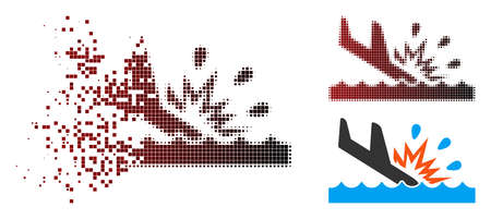 Water air crash icon in dispersed, pixelated halftone and undamaged entire versions. Cells are combined into vector sparkle water air crash icon.のイラスト素材