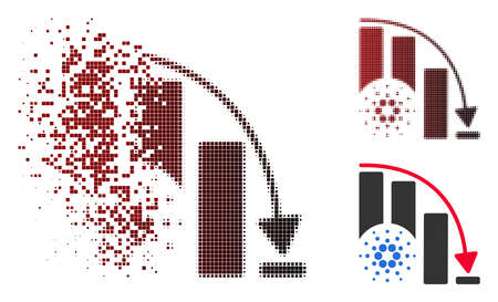Cardano epic fail chart icon in dispersed, dotted halftone and undamaged solid versions. Pixels are organized into vector dissolving cardano epic fail chart icon.のイラスト素材