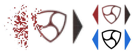 Regulate NEM icon in dispersed, pixelated halftone and undamaged whole versions. Pixels are organized into vector disappearing regulate NEM figure.のイラスト素材