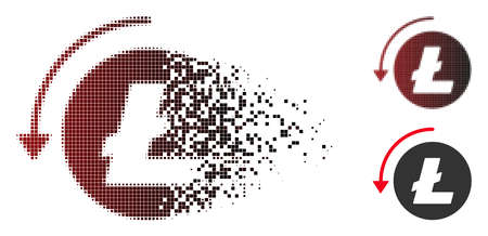 Refund Litecoin icon in fractured, dotted halftone and undamaged whole variants. Pieces are arranged into vector sparkle refund Litecoin icon.のイラスト素材