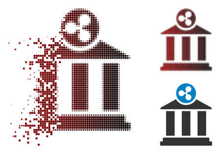 Ripple bank icon in dispersed, dotted halftone and undamaged whole versions. Pieces are combined into vector disappearing Ripple bank shape.のイラスト素材
