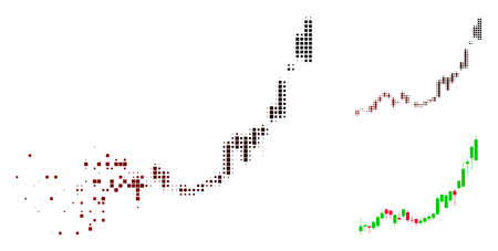 Candlestick chart growth acceleration icon in dispersed, dotted halftone and undamaged entire versions. Elements are combined into vector dispersed candlestick chart growth acceleration icon.のイラスト素材