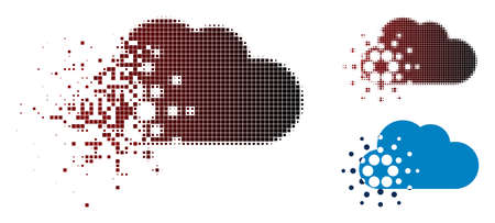Cardano cloud icon in fractured, pixelated halftone and undamaged entire versions. Particles are composed into vector dissipated cardano cloud icon.のイラスト素材