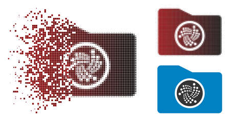 Iota folder icon in dissolved, dotted halftone and undamaged whole variants. Pixels are grouped into vector disappearing Iota folder pictogram.のイラスト素材