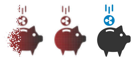 Ripple piggy bank icon in sparkle, dotted halftone and undamaged whole variants. Pixels are combined into vector dissolving Ripple piggy bank figure.のイラスト素材